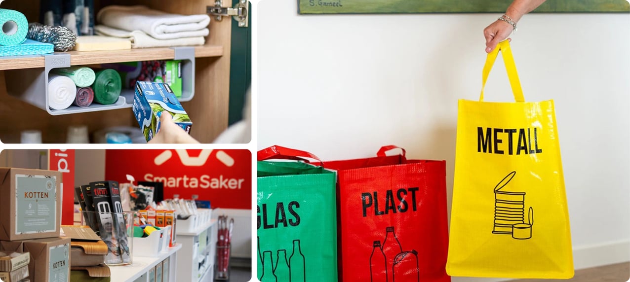 Praktiska produkter från SmartaSaker, inklusive bärrem för tunga lådor och skidhållare – smidiga betalningar med Lesslie PAY